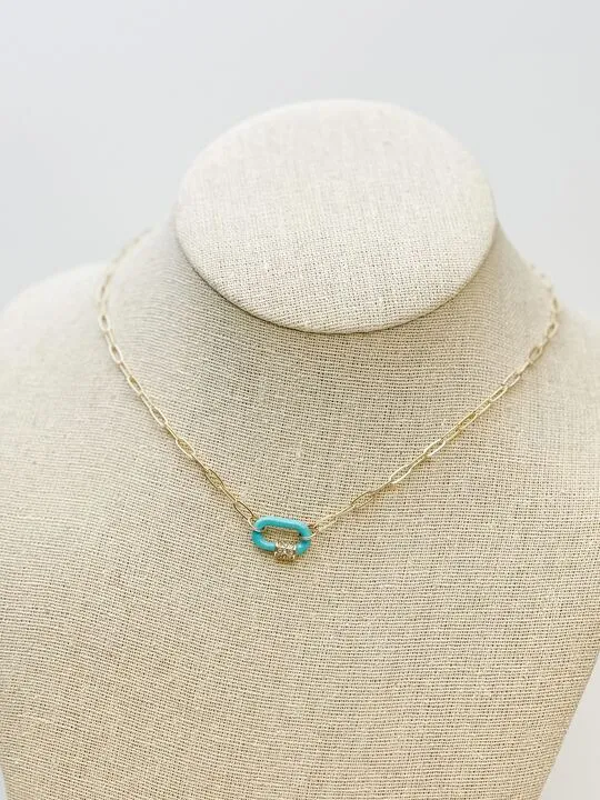 Glitzy Locked Link Pendant Necklace - Blue