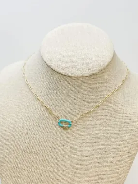 Glitzy Locked Link Pendant Necklace - Blue