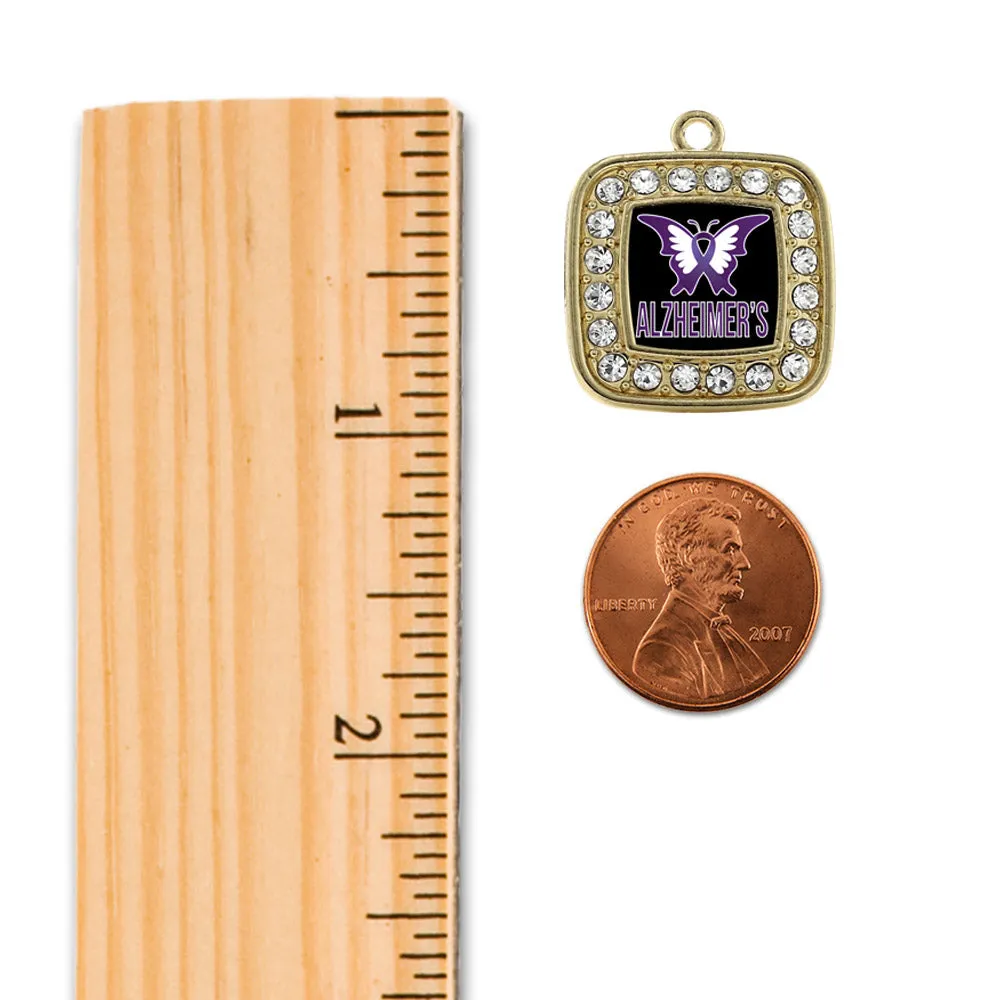 Gold Alzheimers Awareness Square Charm Braided Bracelet