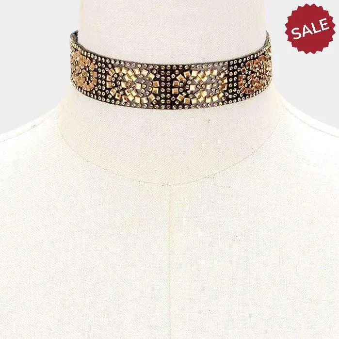 Gold & Crystal Studded Choker Necklace