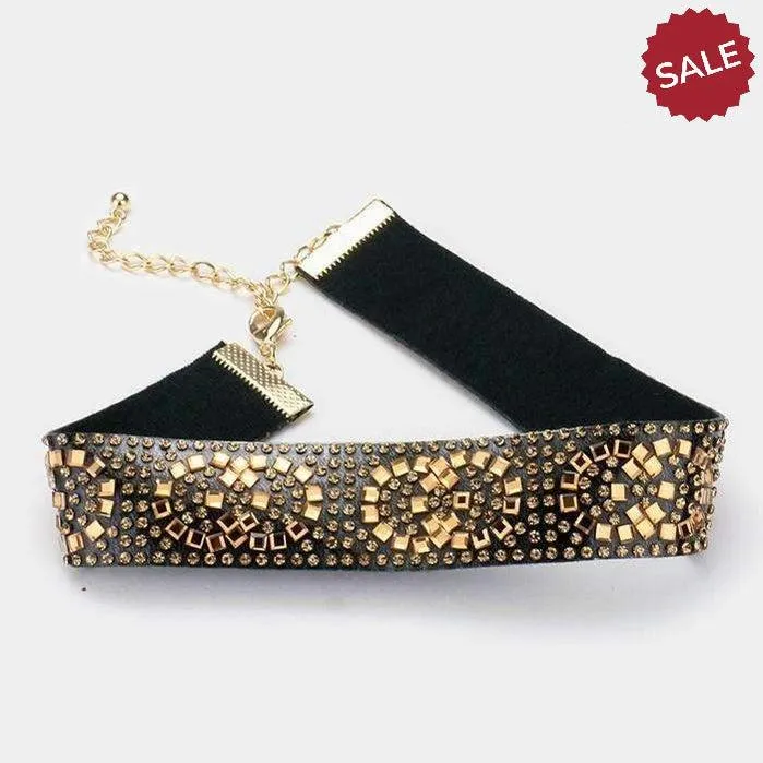 Gold & Crystal Studded Choker Necklace