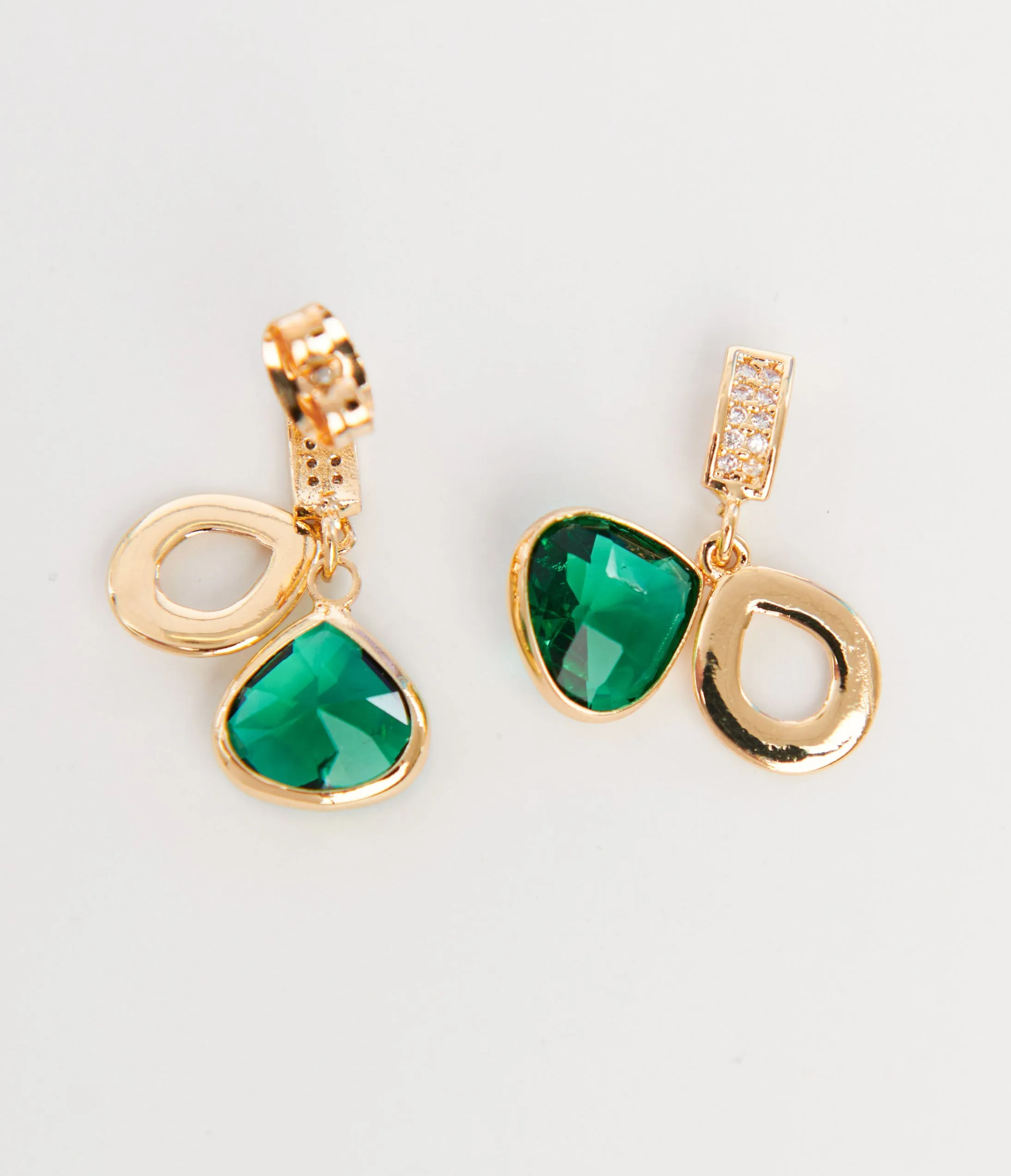 Gold & Emerald Green Rhinestone Drop Earrings