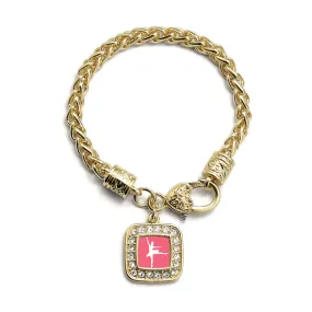 Gold Ballerina Dancer Square Charm Braided Bracelet