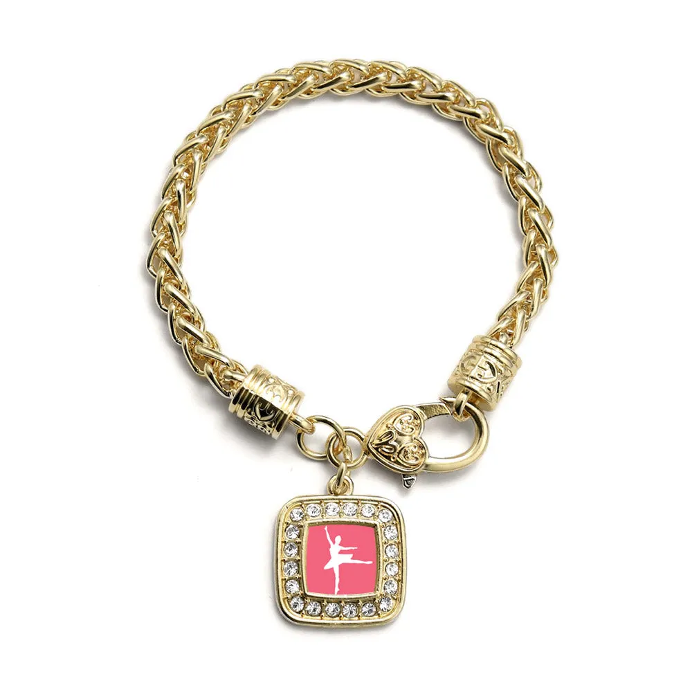Gold Ballerina Dancer Square Charm Braided Bracelet