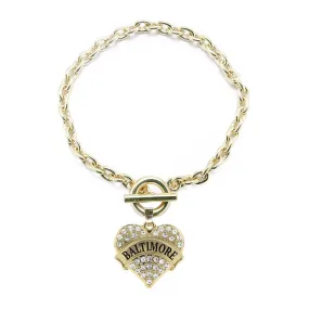 Gold Baltimore Pave Heart Charm Toggle Bracelet