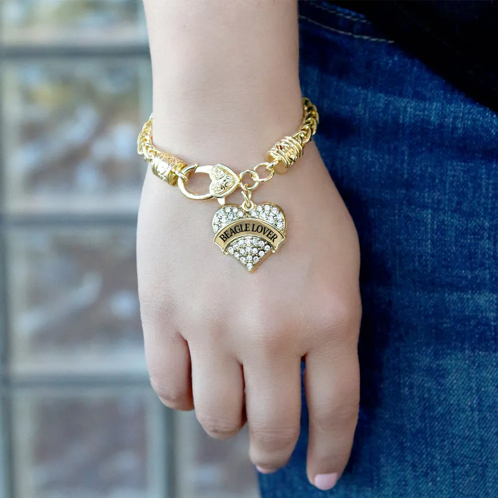 Gold Beagle Lover Pave Heart Charm Braided Bracelet