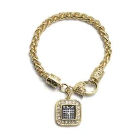 Gold Bingo Square Charm Braided Bracelet