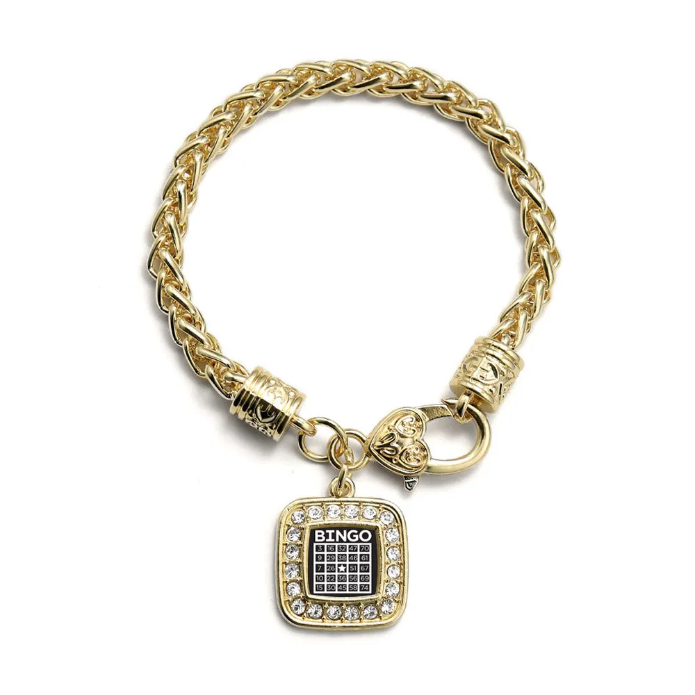 Gold Bingo Square Charm Braided Bracelet