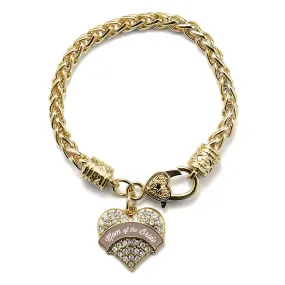 Gold Brown and White Mom of the Bride Pave Heart Charm Braided Bracelet