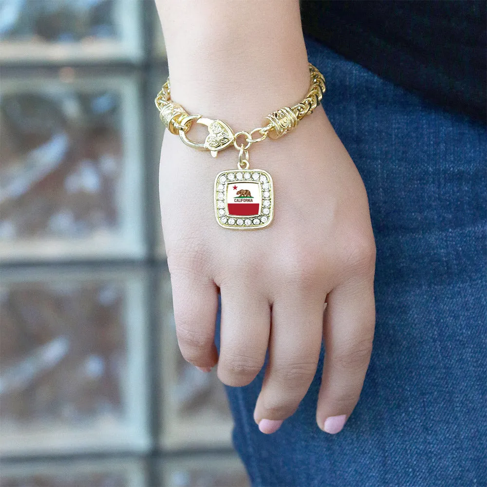 Gold California Flag Square Charm Braided Bracelet