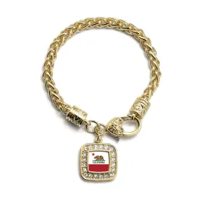 Gold California Flag Square Charm Braided Bracelet