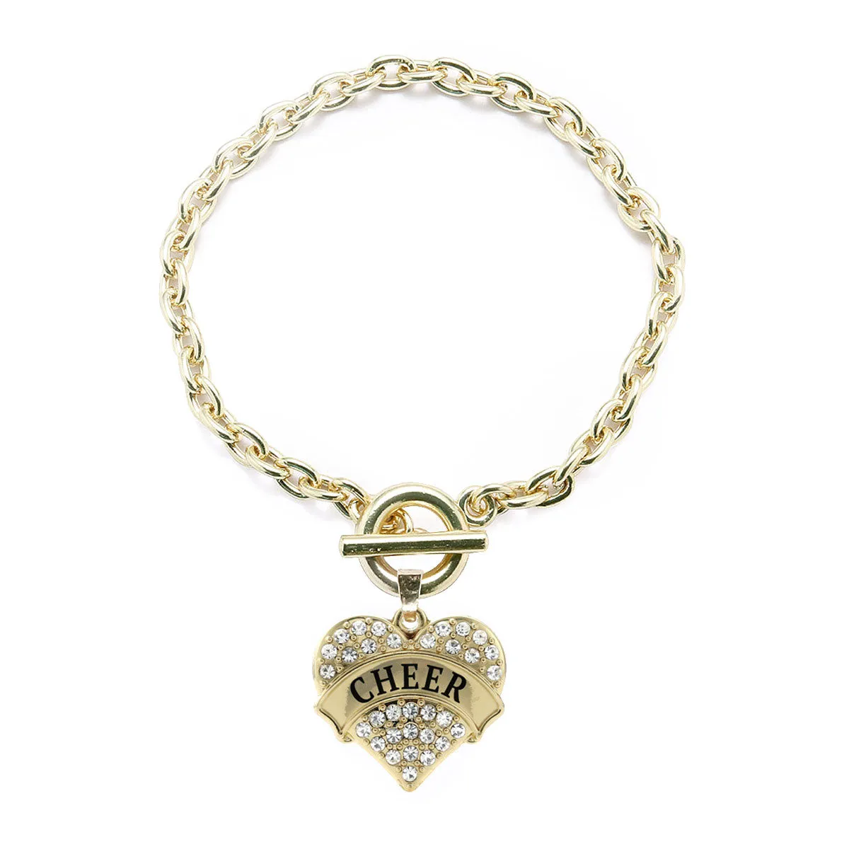 Gold Cheer Pave Heart Charm Toggle Bracelet