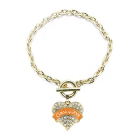 Gold Class of 2018 - Orange Pave Heart Charm Toggle Bracelet