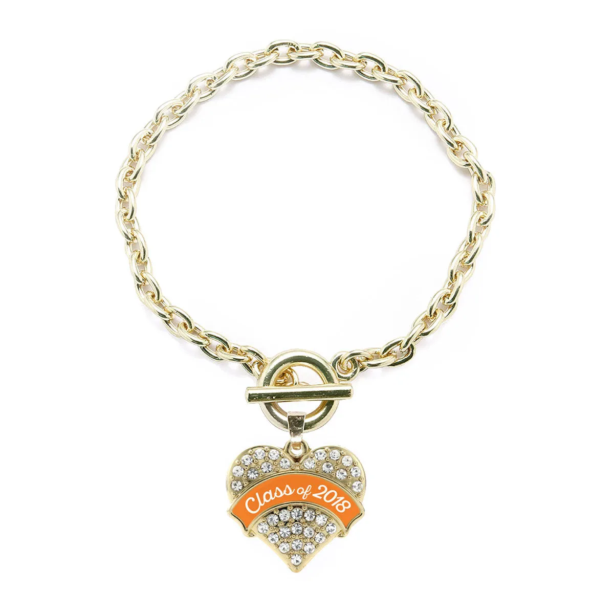 Gold Class of 2018 - Orange Pave Heart Charm Toggle Bracelet