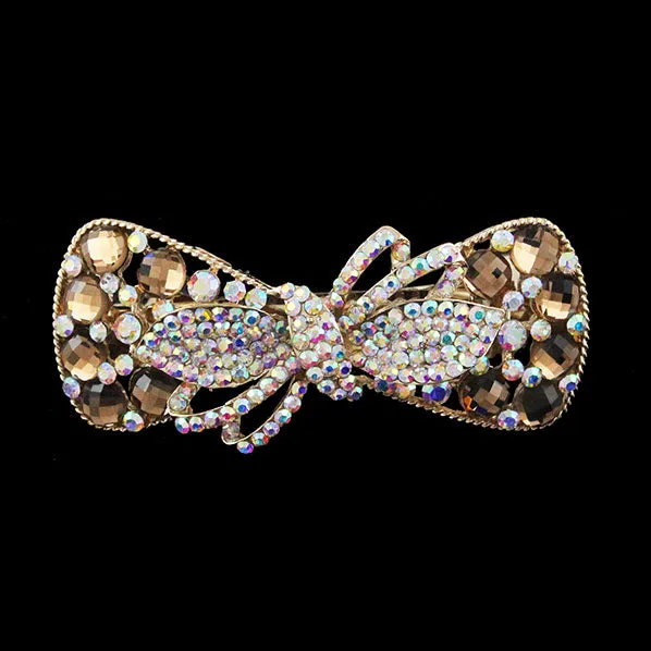 Gold Finish Rhinestone Bow Full-size Barrette
