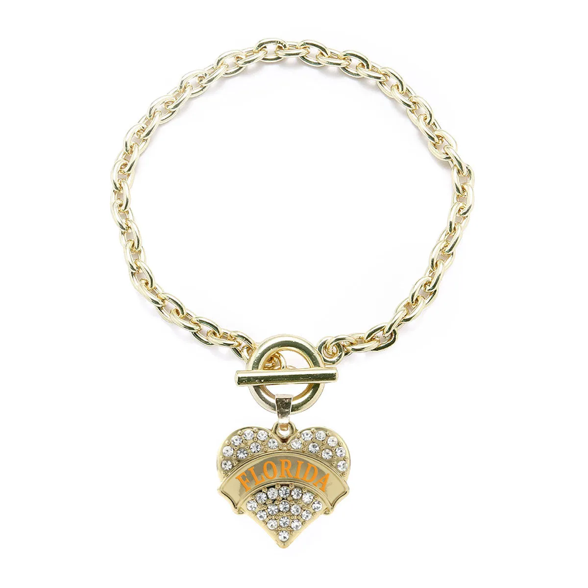 Gold Florida Pave Heart Charm Toggle Bracelet