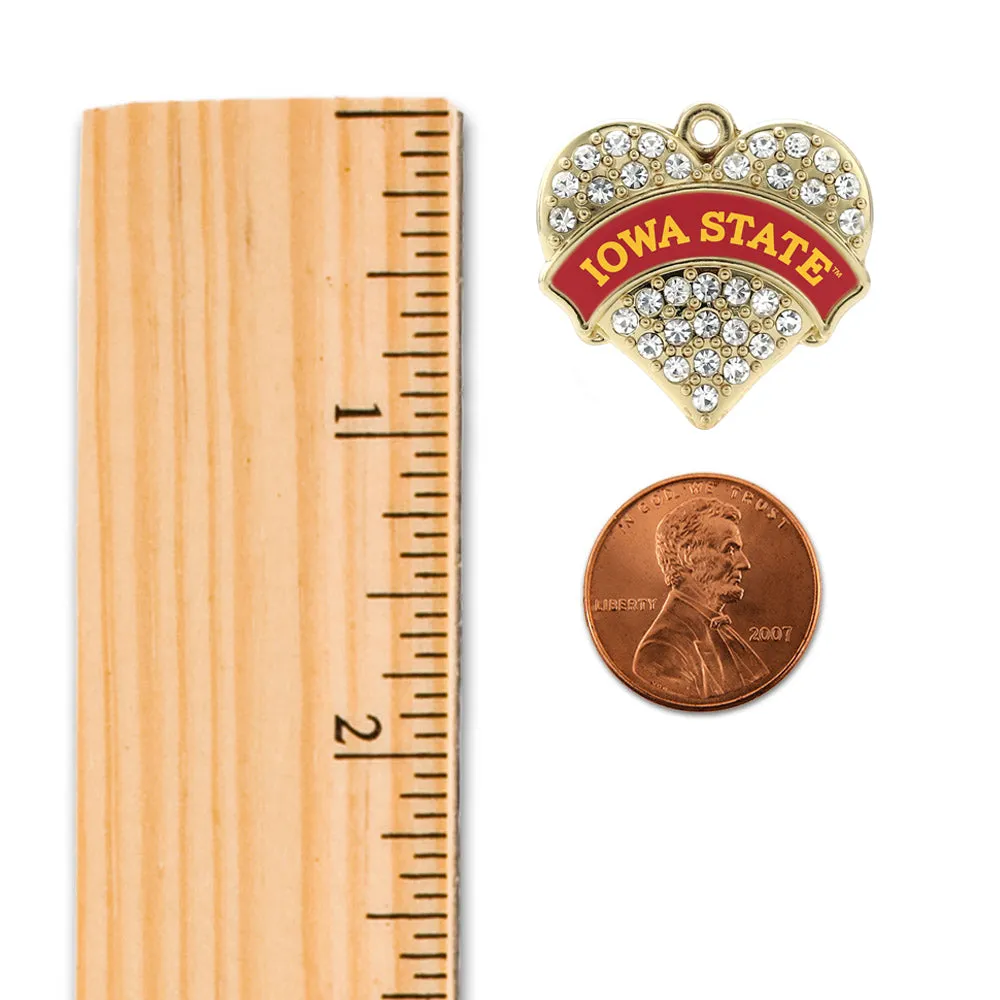 Gold Iowa State University [NCAA] Pave Heart Charm Toggle Bracelet