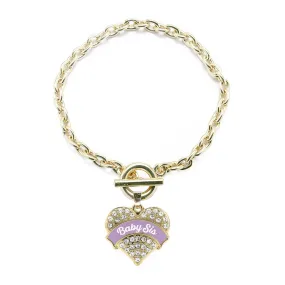 Gold Lavender Baby Sister Pave Heart Charm Toggle Bracelet