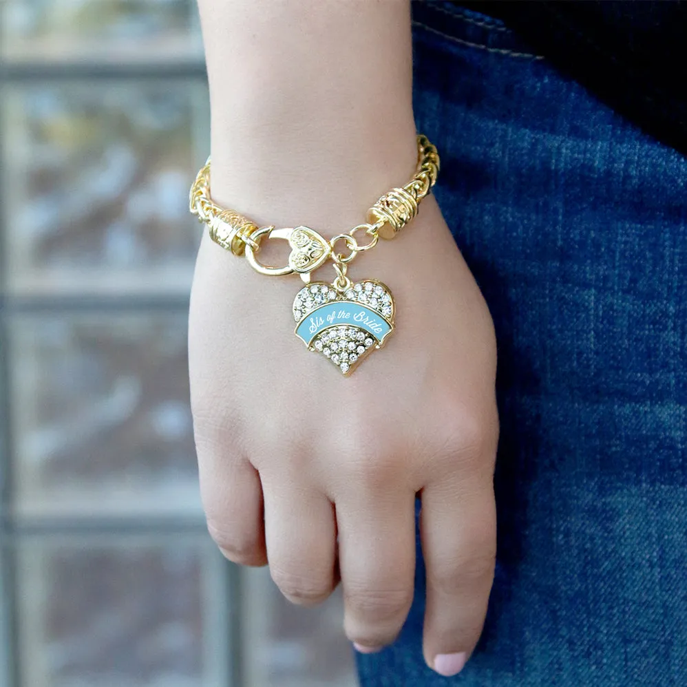 Gold Light Blue Sis of the Bride Pave Heart Charm Braided Bracelet