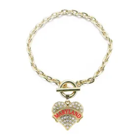 Gold Maryland Pave Heart Charm Toggle Bracelet