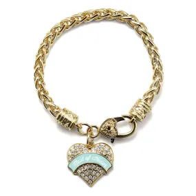 Gold Mint Maid of Honor Pave Heart Charm Braided Bracelet