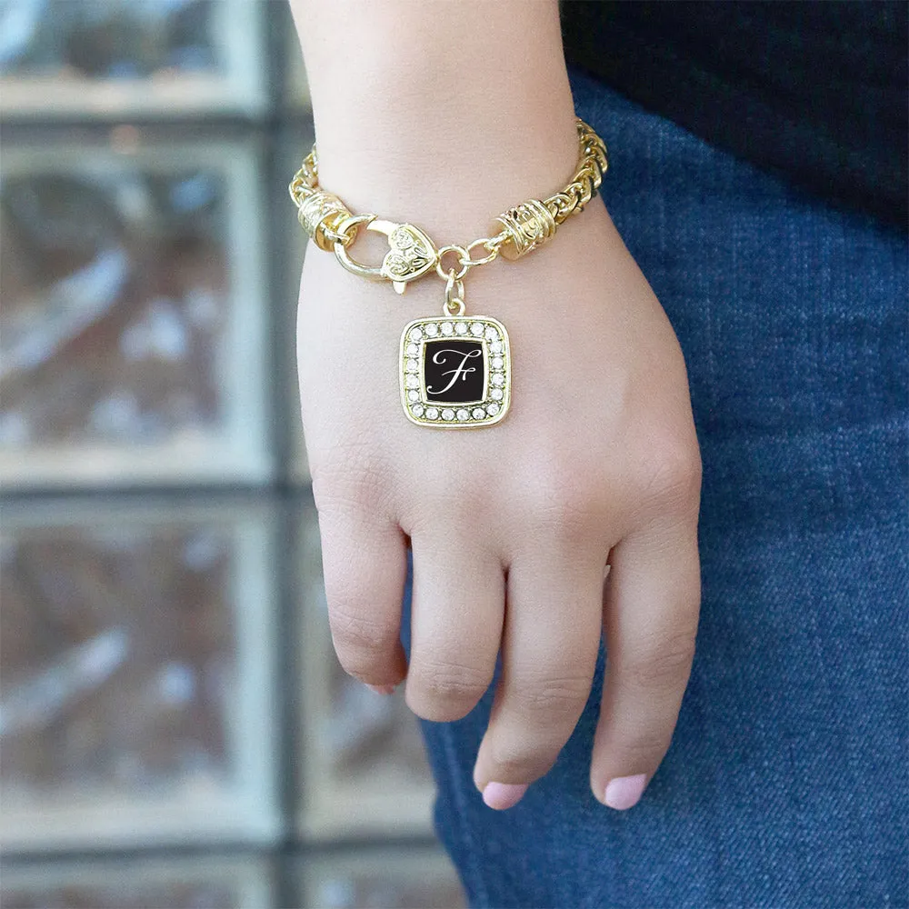 Gold My Script Initials - Letter F Square Charm Braided Bracelet