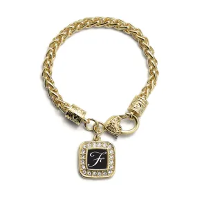 Gold My Script Initials - Letter F Square Charm Braided Bracelet