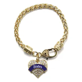 Gold Navy Blue Sister Pave Heart Charm Braided Bracelet