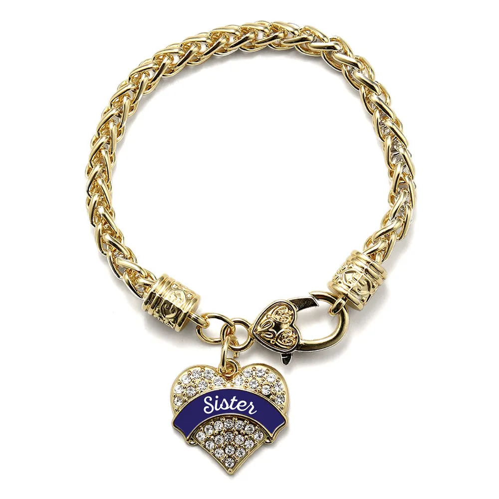 Gold Navy Blue Sister Pave Heart Charm Braided Bracelet