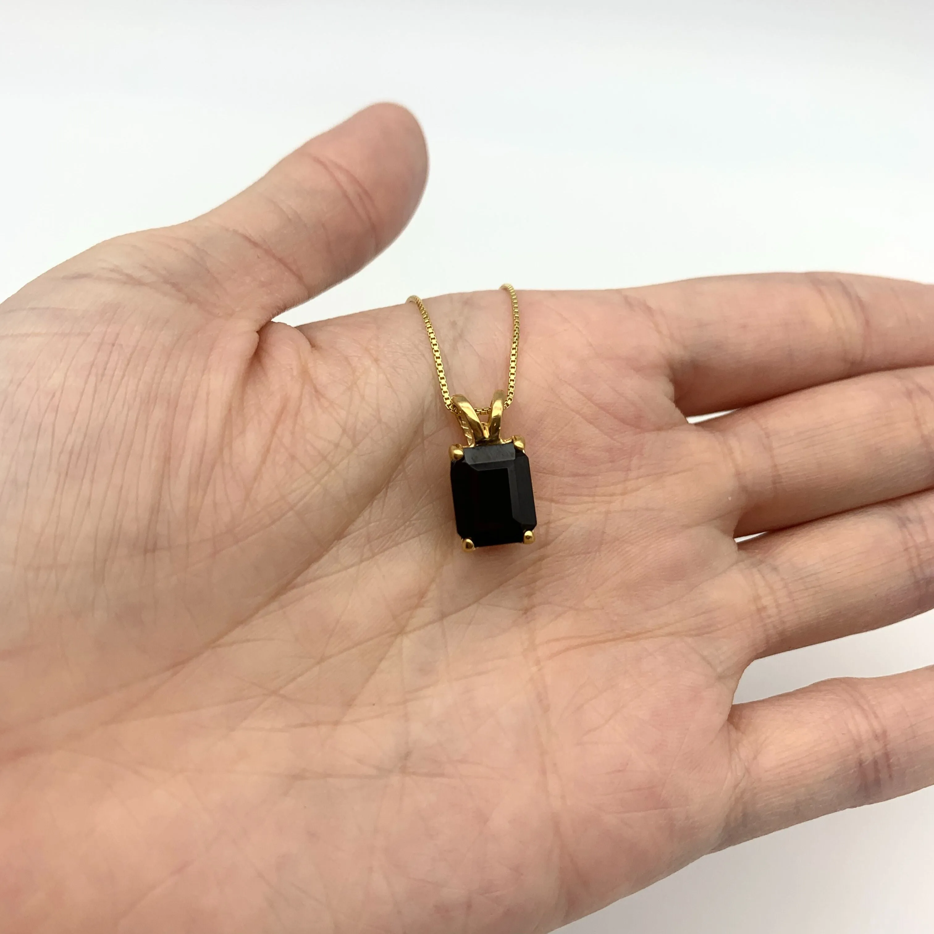 Gold Onyx Pendant - Natural Onyx Necklace, Black Square Pendant