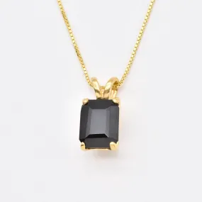 Gold Onyx Pendant - Natural Onyx Necklace, Black Square Pendant