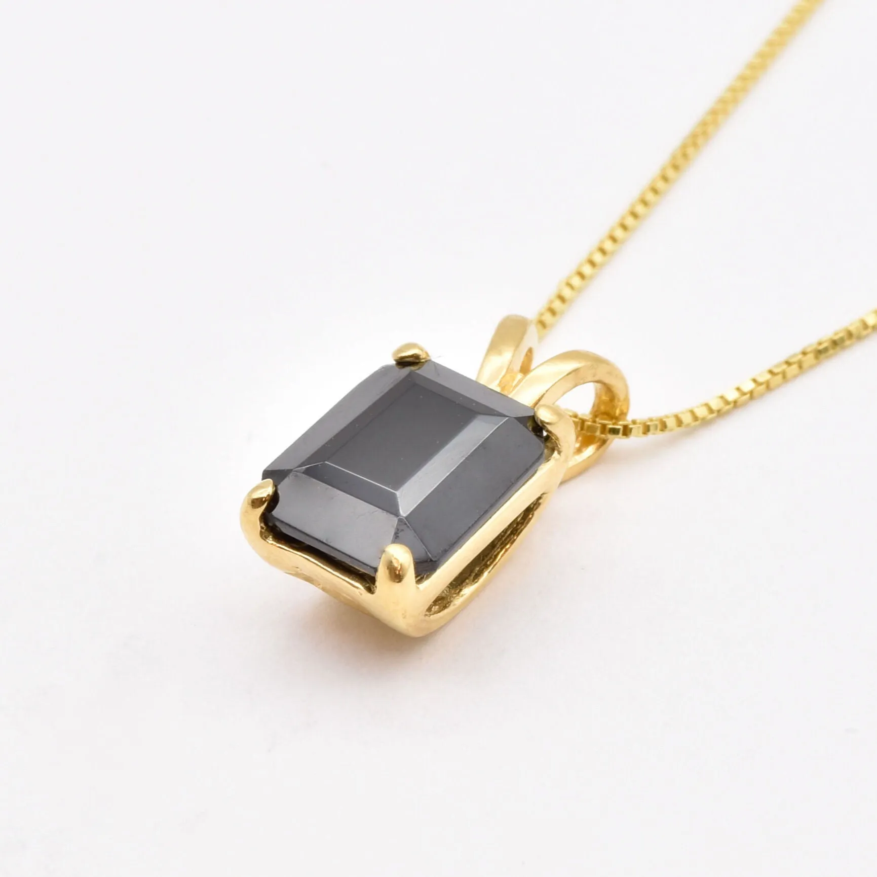 Gold Onyx Pendant - Natural Onyx Necklace, Black Square Pendant