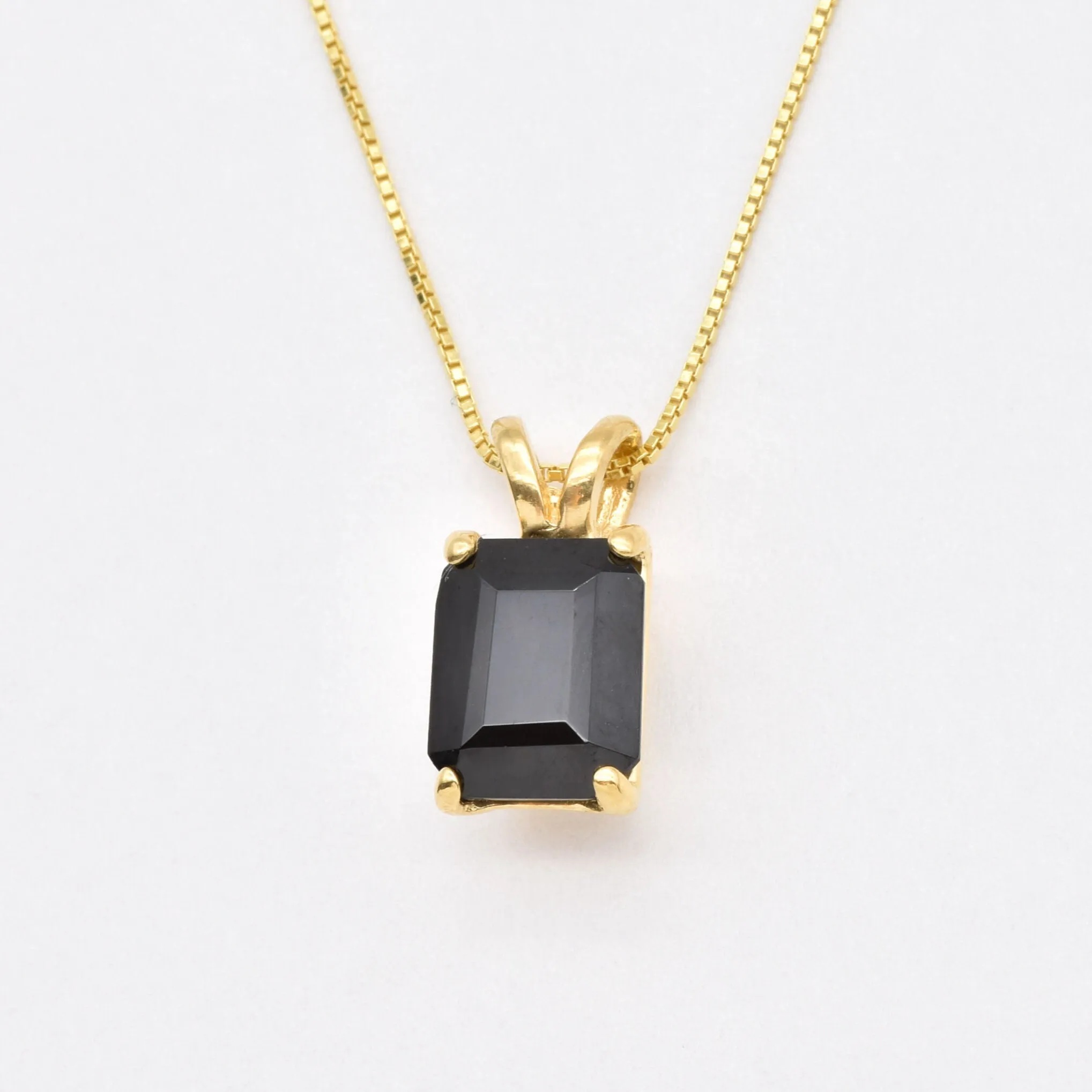 Gold Onyx Pendant - Natural Onyx Necklace, Black Square Pendant