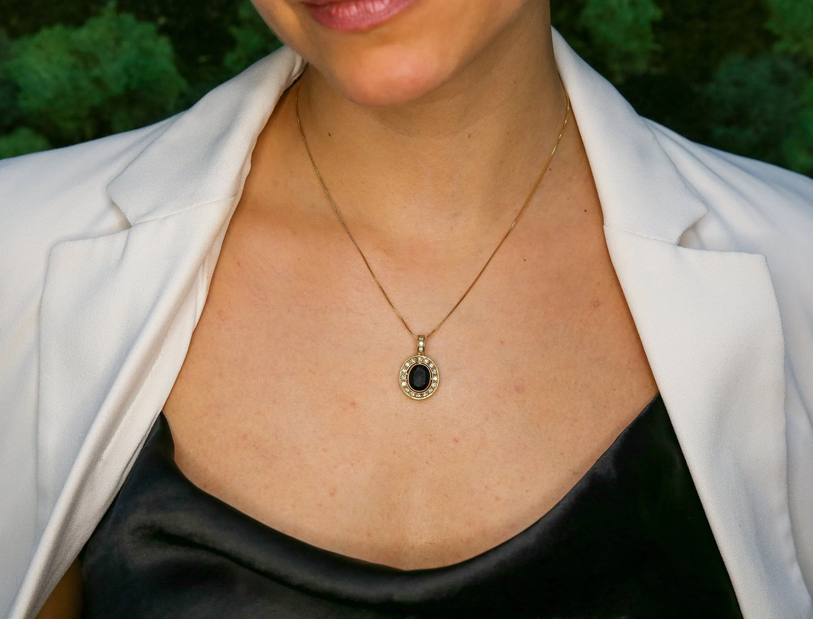 Gold Onyx Pendant - Natural Onyx Necklace - Black Vintage Pendant