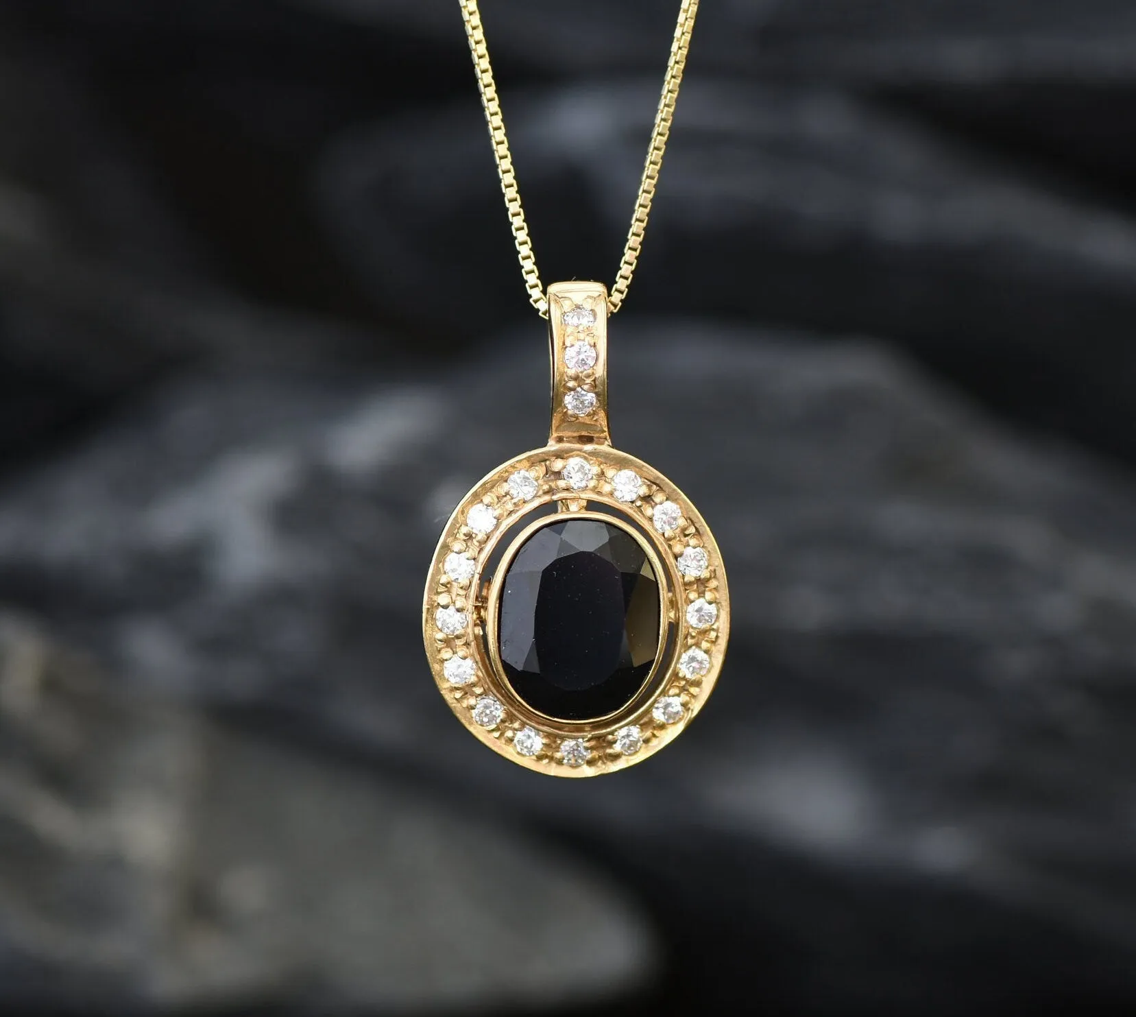 Gold Onyx Pendant - Natural Onyx Necklace - Black Vintage Pendant