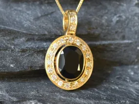 Gold Onyx Pendant - Natural Onyx Necklace - Black Vintage Pendant