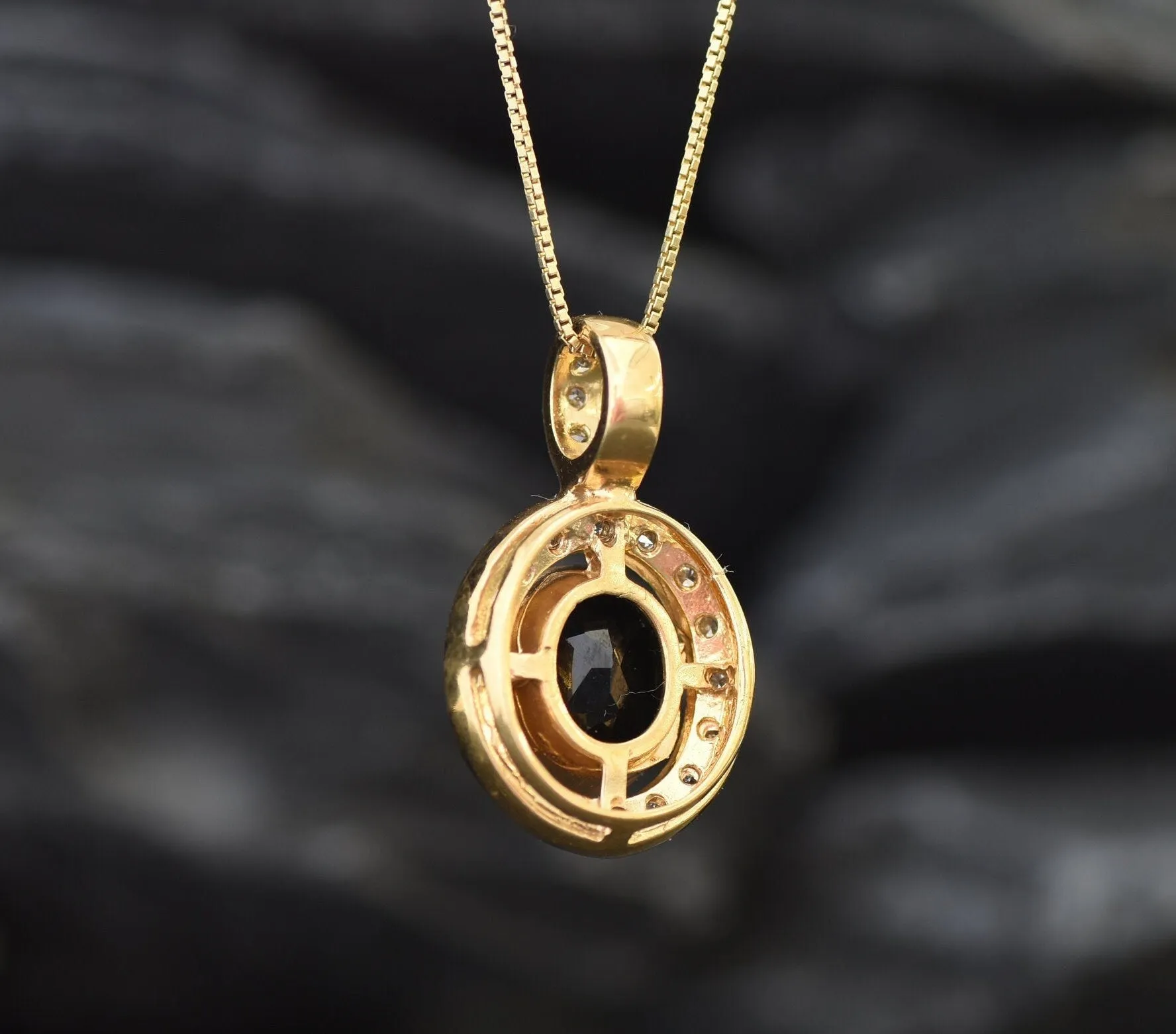 Gold Onyx Pendant - Natural Onyx Necklace - Black Vintage Pendant