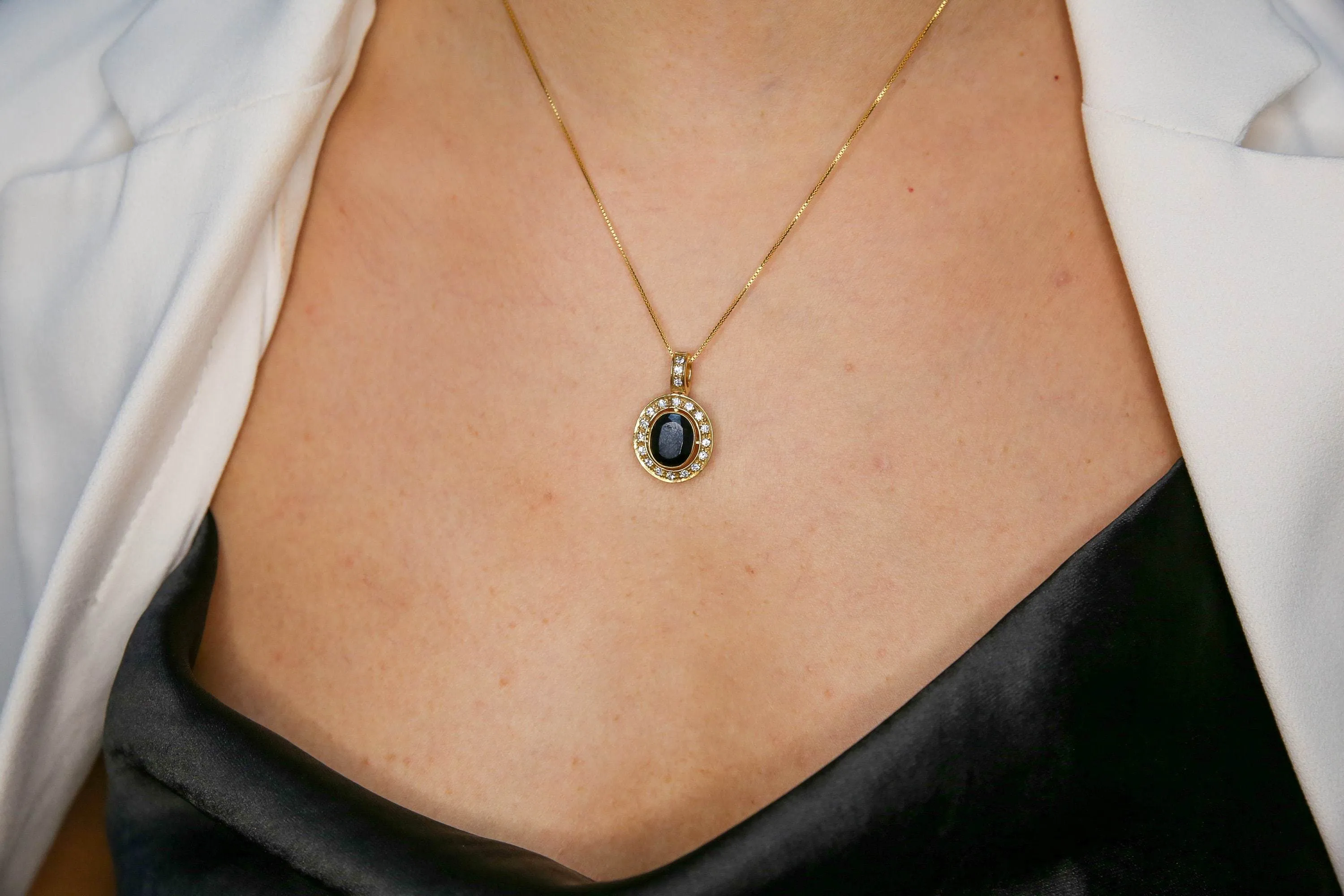 Gold Onyx Pendant - Natural Onyx Necklace - Black Vintage Pendant