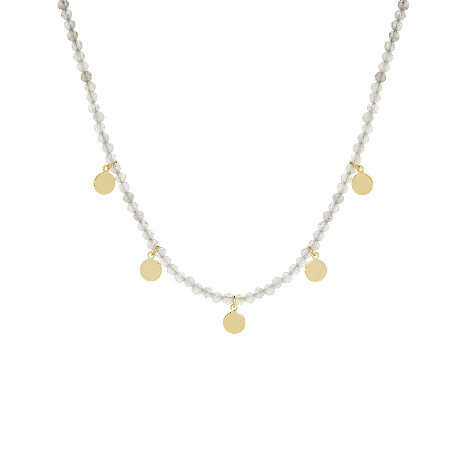 gold plated natural stone necklace with disc charms