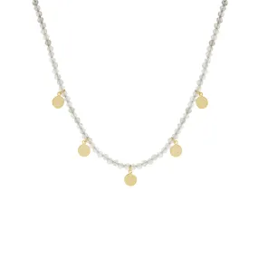 gold plated natural stone necklace with disc charms
