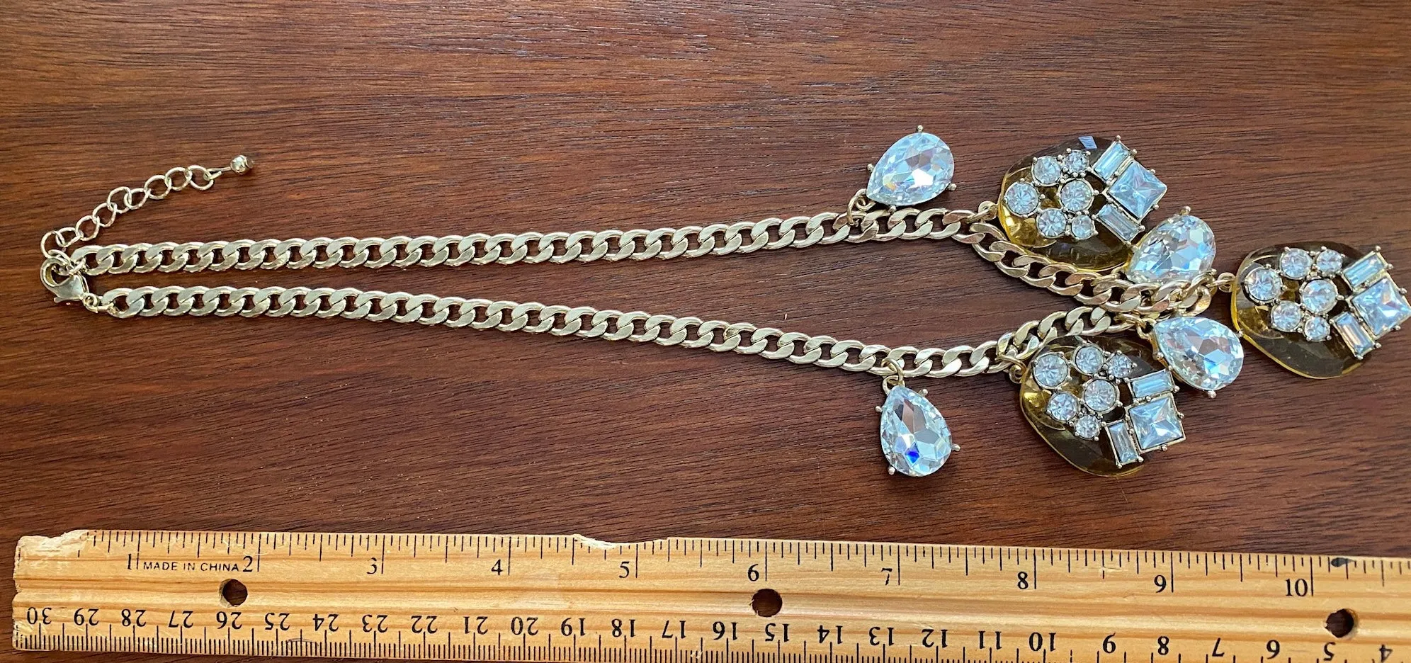 Gold Tone Metal Chain Rhinestone Statement Pageant Collar Necklace