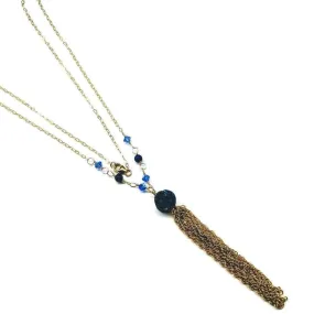 Golden Blue Druzy Chain Tassel Necklace