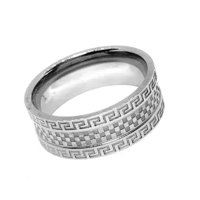 Greek Key Lines Stainless Steel Ring