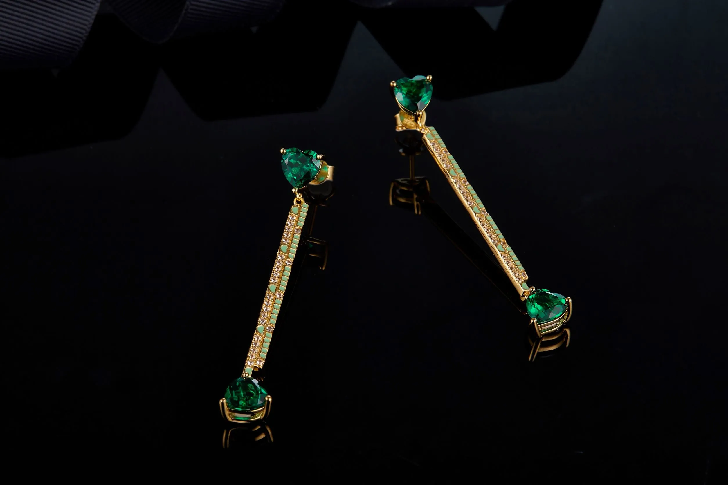 Green Enamel Balance Love Drop Earrings