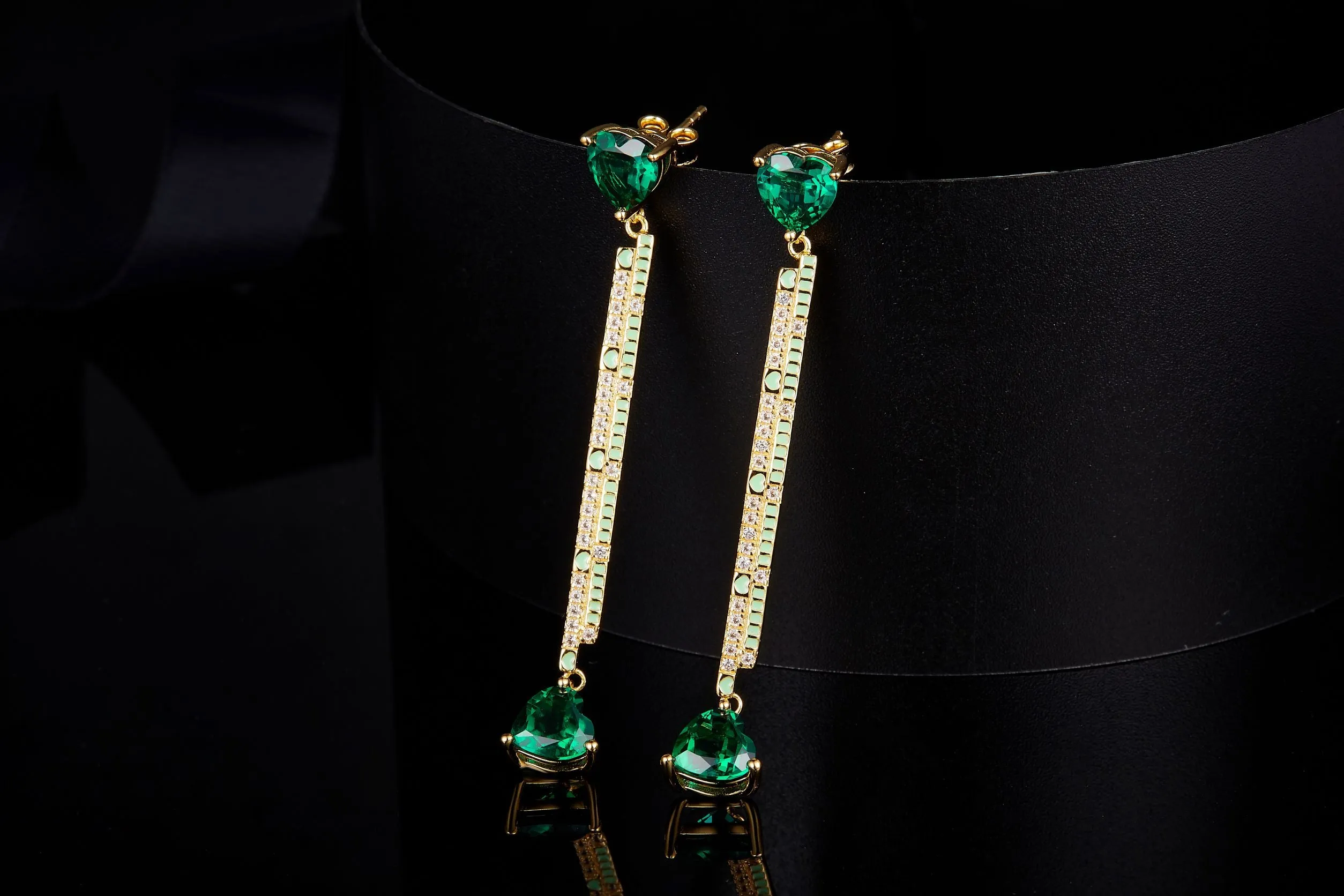 Green Enamel Balance Love Drop Earrings