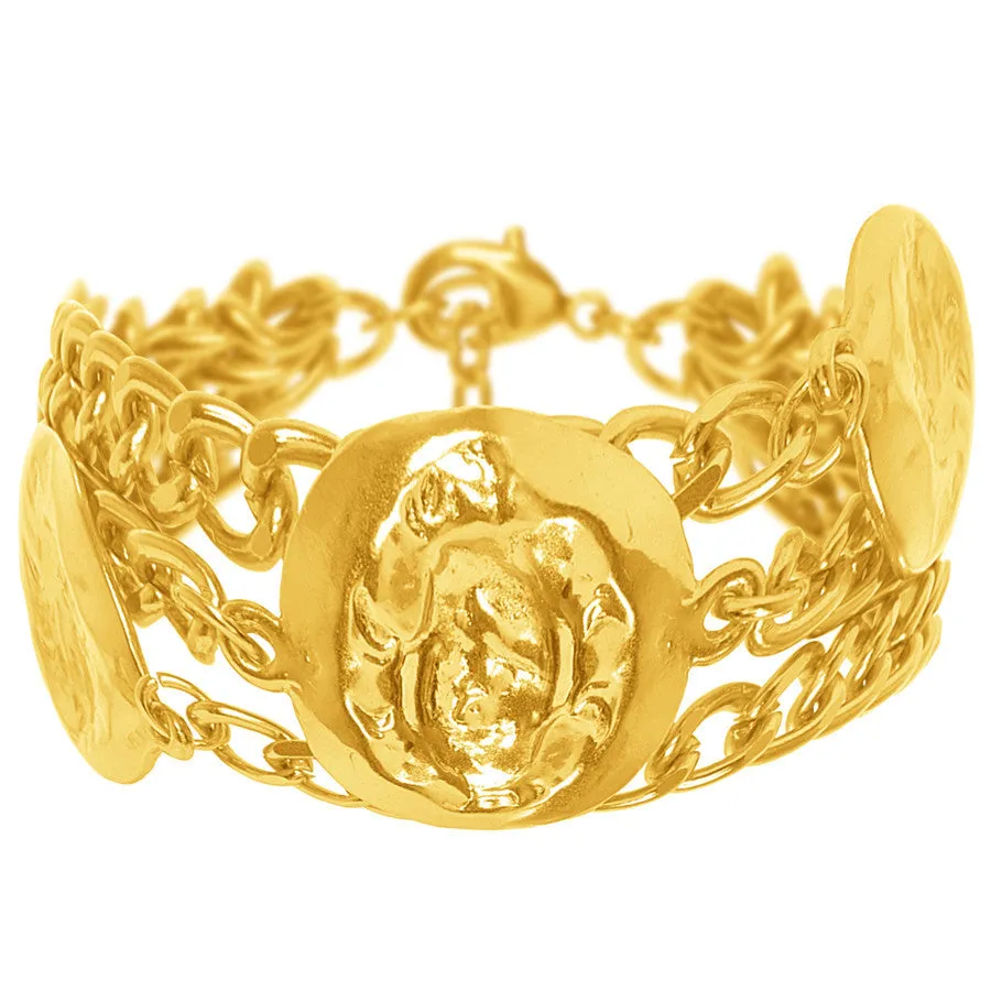 Hammered Medallions Gold Chunky Chain Bracelet