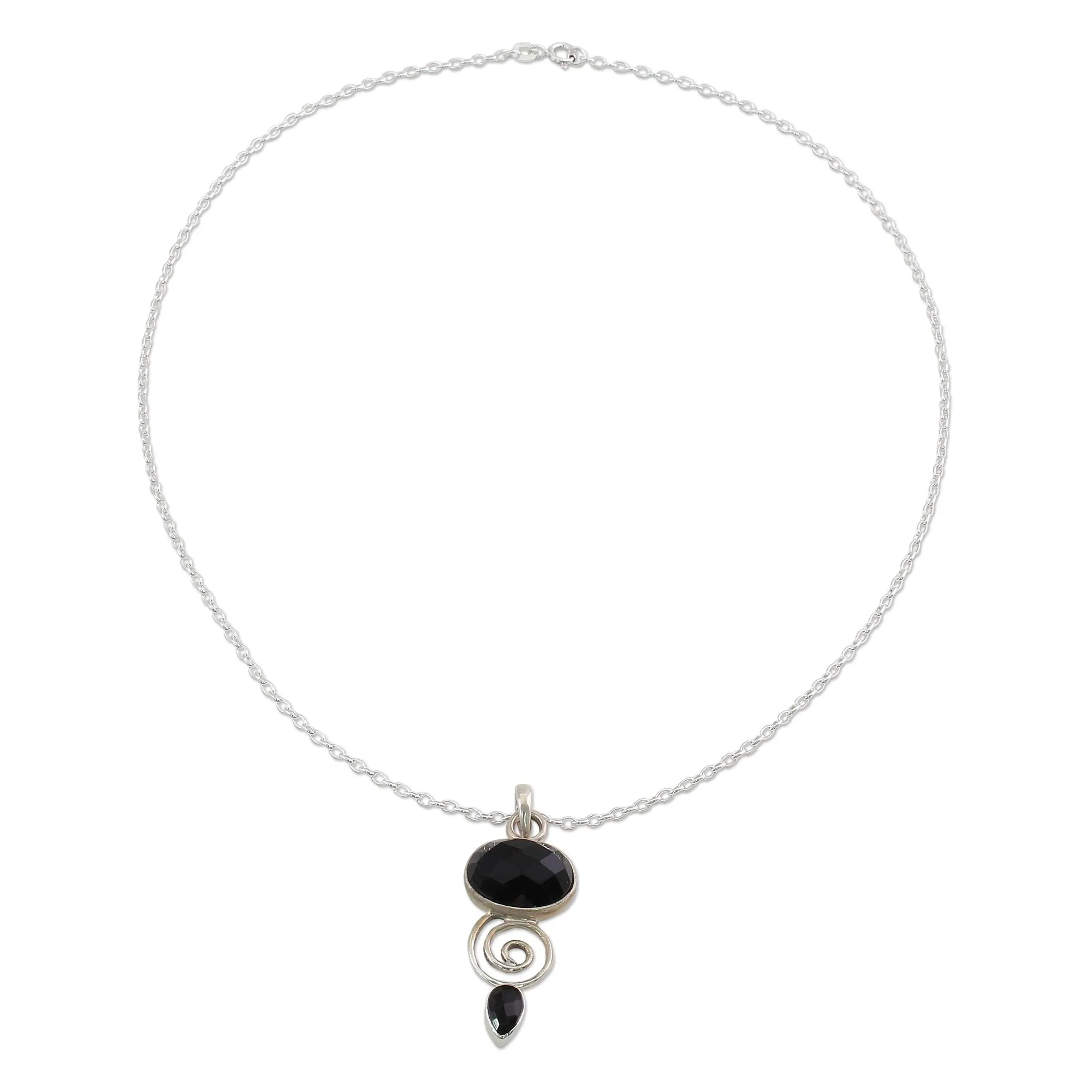 Hand Made Onyx and Sterling Silver Pendant Necklace - Romantic Journey | NOVICA