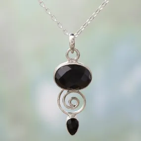 Hand Made Onyx and Sterling Silver Pendant Necklace - Romantic Journey | NOVICA