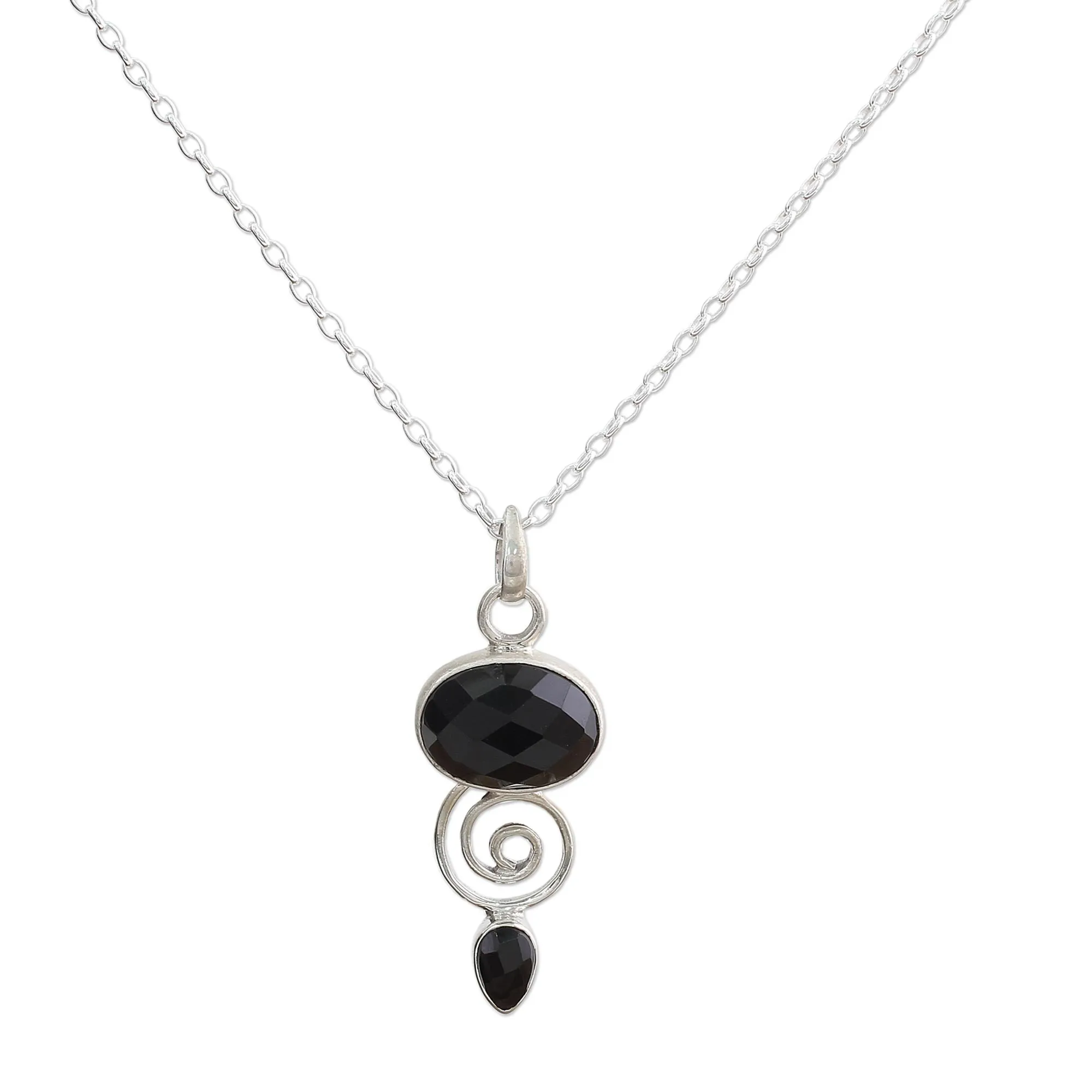 Hand Made Onyx and Sterling Silver Pendant Necklace - Romantic Journey | NOVICA