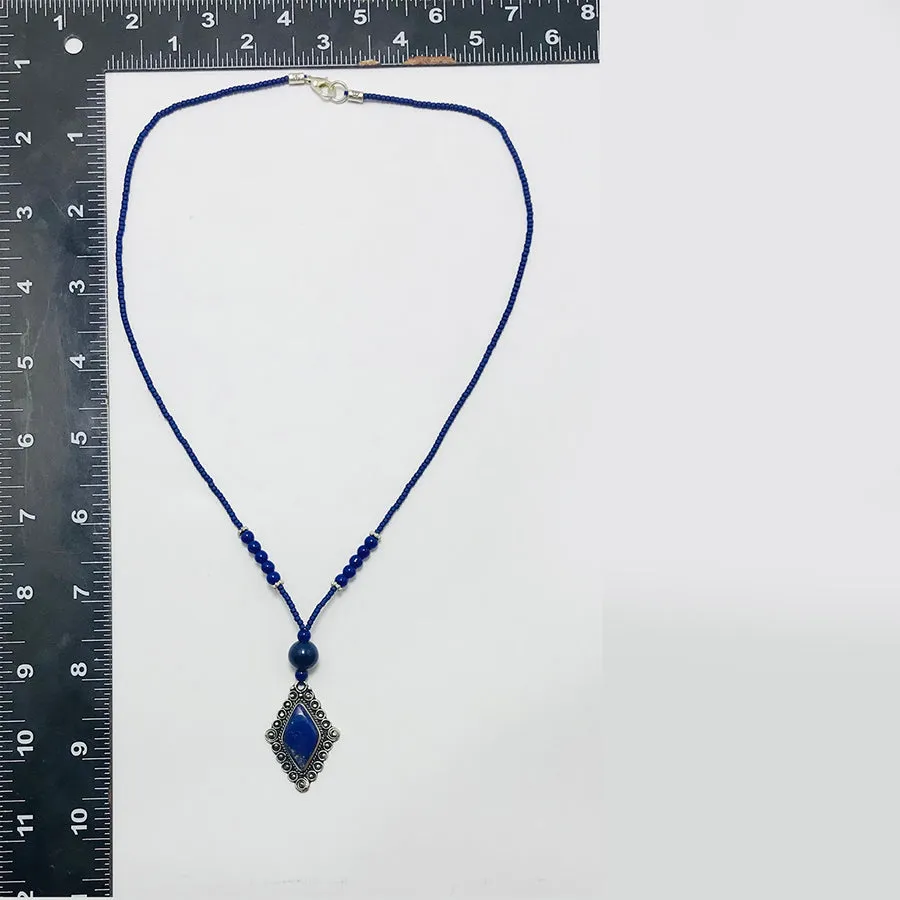 Handcrafted Lapis Lazuli Diamond Pendant Necklace